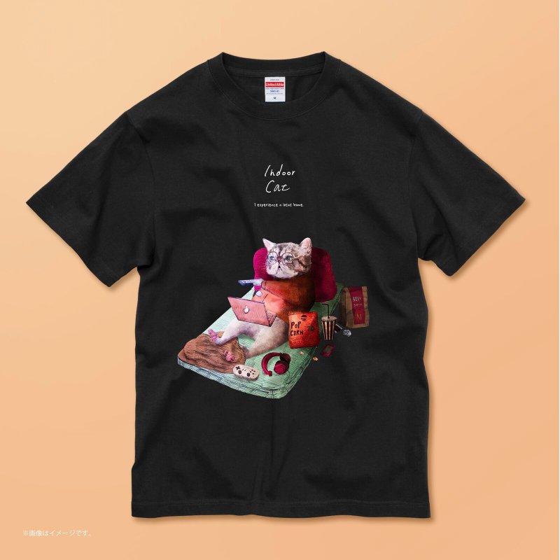 The indoor cat  /cotton t-shirt - เสื้อยืดผู้หญิง - ผ้าฝ้าย/ผ้าลินิน ขาว