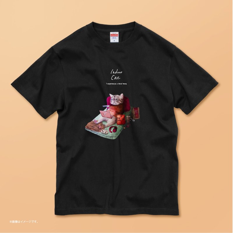The indoor cat  /コットンTシャツ - 女 T 恤 - 棉．麻 白色