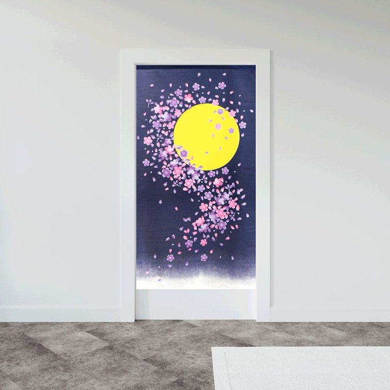 Japanese made コスモ long door curtain moonlit cherry blossoms - ม่านและป้ายประตู - ไฟเบอร์อื่นๆ 