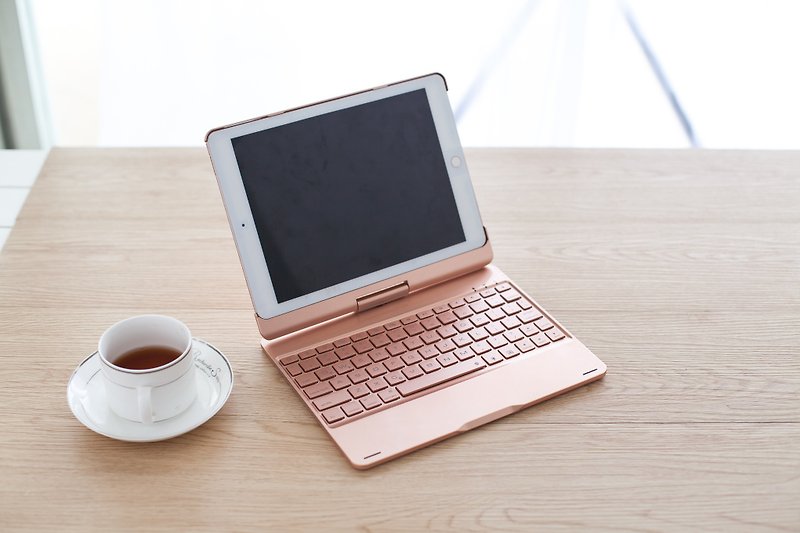 F8S 鋁合金 iPad 旋轉鍵盤保護 (倉頡/注音版) 17/18年 9.7吋適用 - 平板/電腦保護殼 - 鋁合金 粉紅色