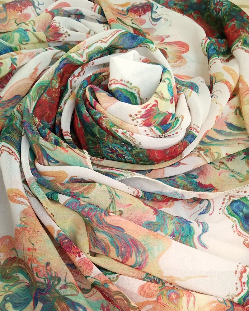 [Huayu Decoration Dream] Caiyu Xichun Silk Scarf - Scarves - Polyester 