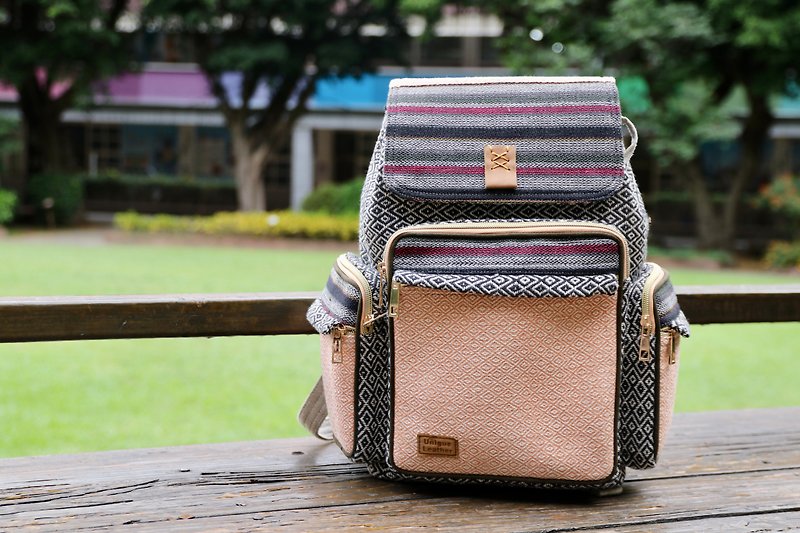 [Pücentage Public Welfare Shopping] Nepalese Linen Leather Backpack - Backpacks - Cotton & Hemp Multicolor