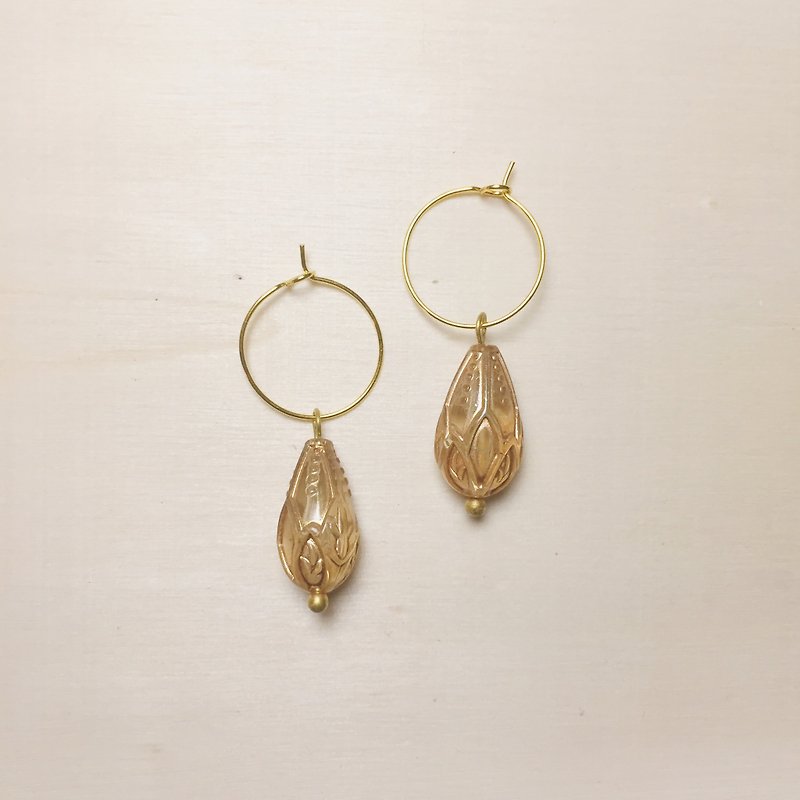 Vintage transparent engraving drop earrings - ต่างหู - เรซิน สีใส