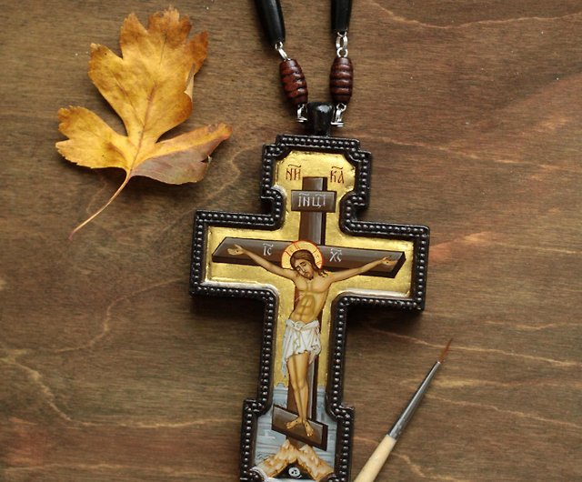手描きの正教会のキリスト教の十字架十字架イエス・キリストの司祭の