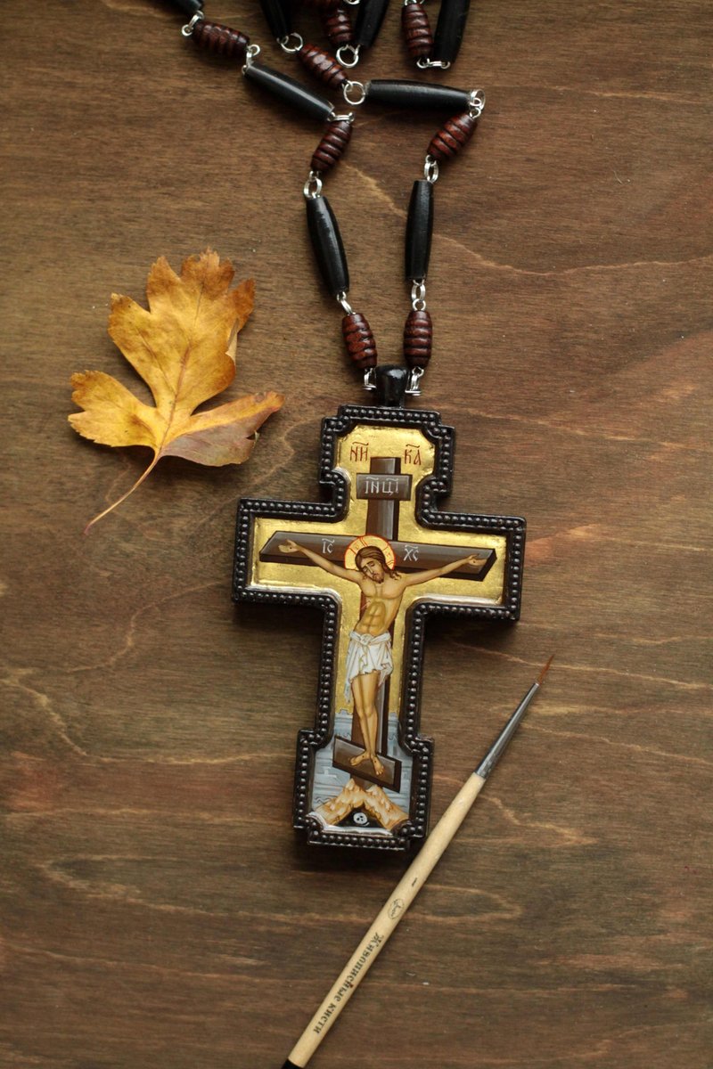 hand painted orthodox christian cross crucifix Jesus Christ priestly cross chain - 其他 - 環保材質 金色