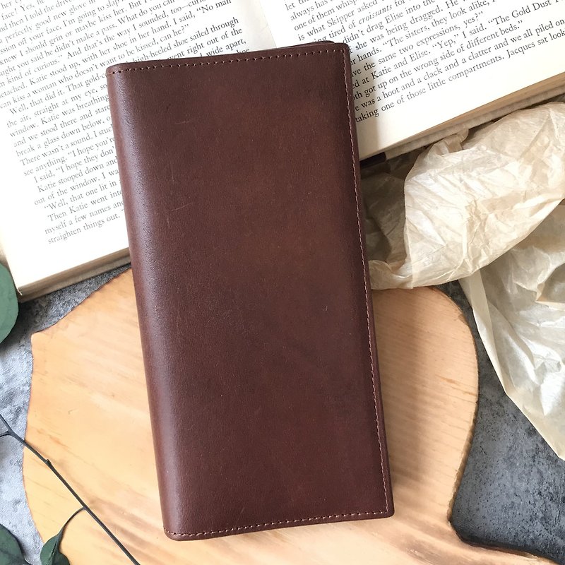 Multi-layer layered large capacity long clip-deep coffee / Father's Day gift - Wallets - Genuine Leather Brown