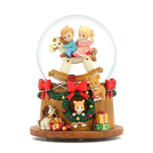 JARLL 讚爾藝術 聖誕搖馬 水晶球音樂盒 生日情人節聖誕交換禮物 動物木馬燈光