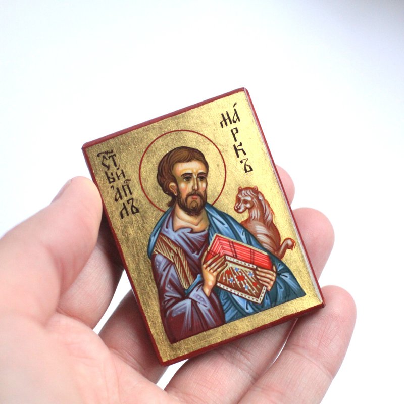 hand painted orthodox wood icon Saint Apostle Mark Evangelist - 其他 - 木頭 金色