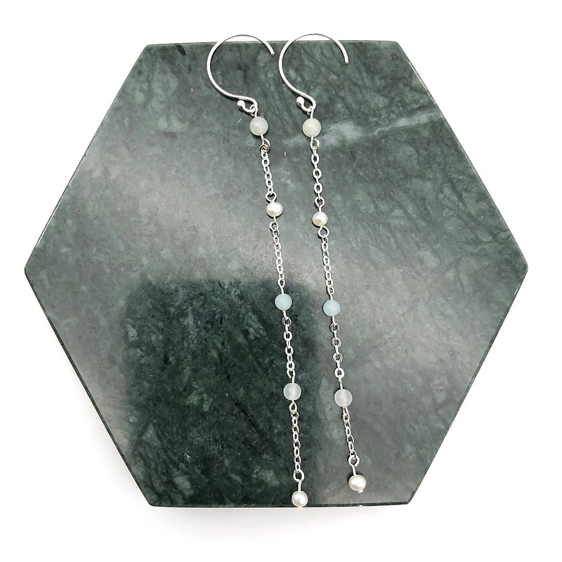 Pearls 925 Silver Earrings 【Christmas Gift】【Wedding Earrings】【Natural Stones】 - ต่างหู - เงินแท้ สีน้ำเงิน