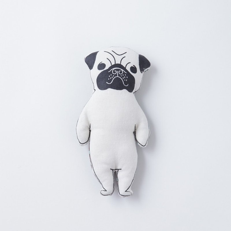 White Pug　stuffed animal  pocket size - Stuffed Dolls & Figurines - Cotton & Hemp White