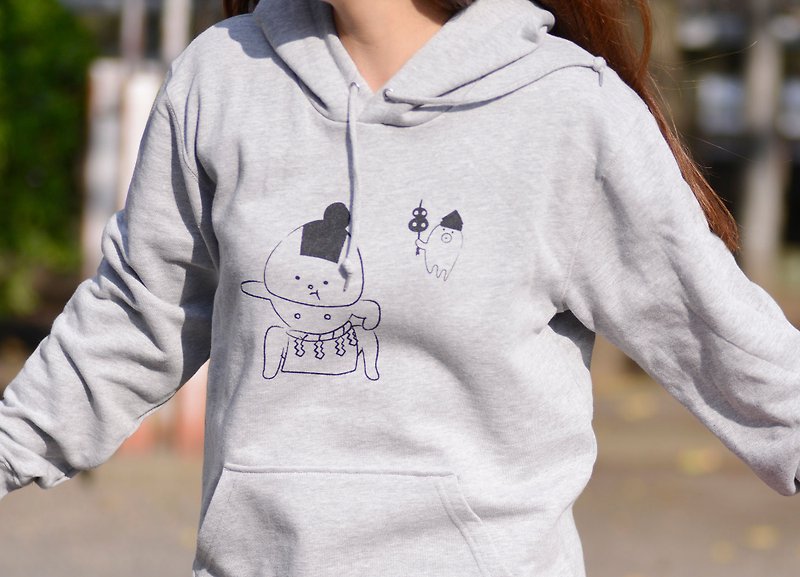 [Kids size is also available] Rice ball hoodie Dosukoi ver. - เสื้อฮู้ด - ผ้าฝ้าย/ผ้าลินิน สีเทา