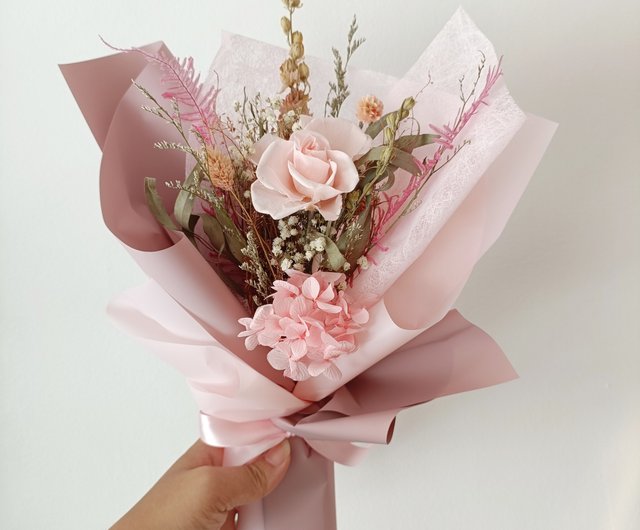 Pink Dream Peach Dried Flowers Bouquet / Preserved Daisy Rose