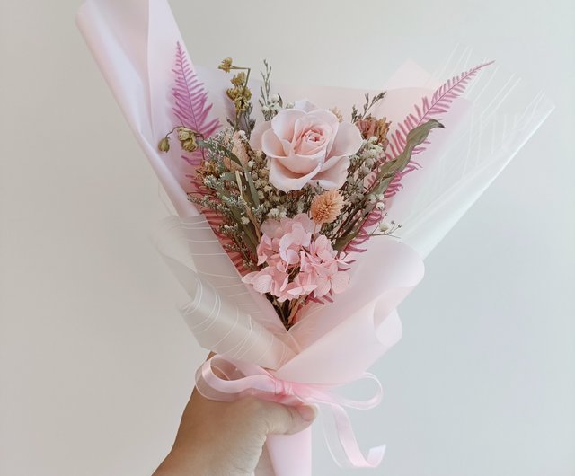 Pink Dream Peach Dried Flowers Bouquet / Preserved Daisy Rose