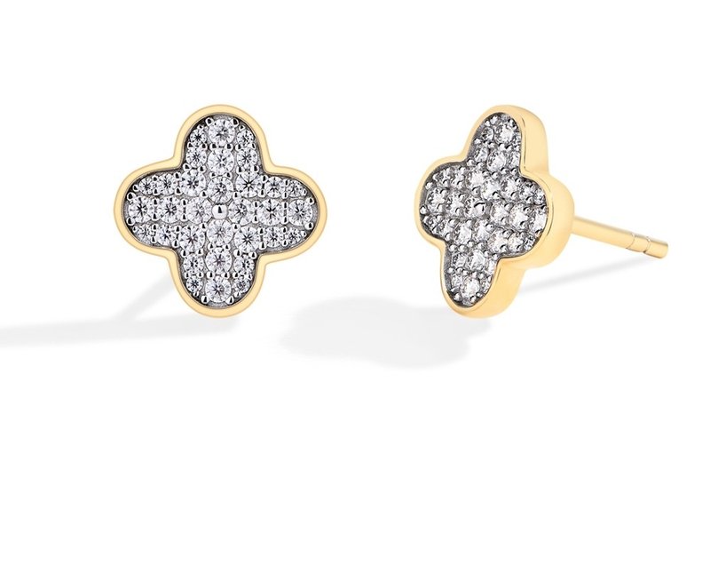 Moissanite Studs, Clover Studs, Full Moissanite Studs, Moissanite Earrings - ต่างหู - เงินแท้ 