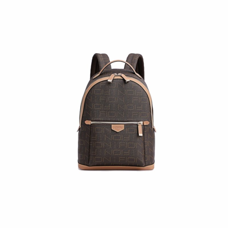 FION Monogram PVC with Leather Backpack - กระเป๋าเป้สะพายหลัง - หนังเทียม สีนำ้ตาล