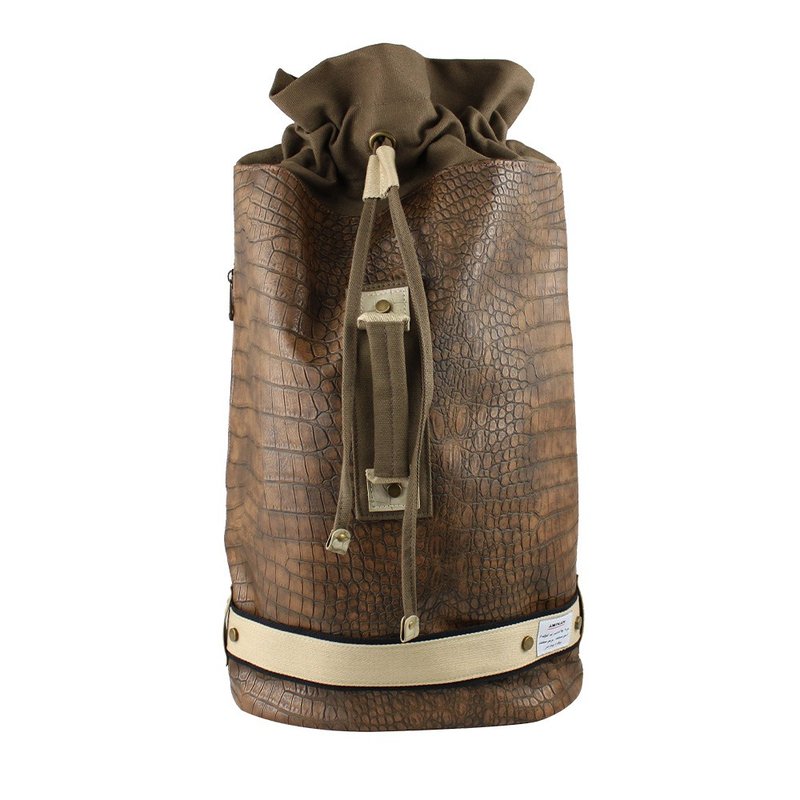 AMINAH-Shen Lian coffee leather personalized boxing bag (large)【am-0222】 - Drawstring Bags - Faux Leather Brown