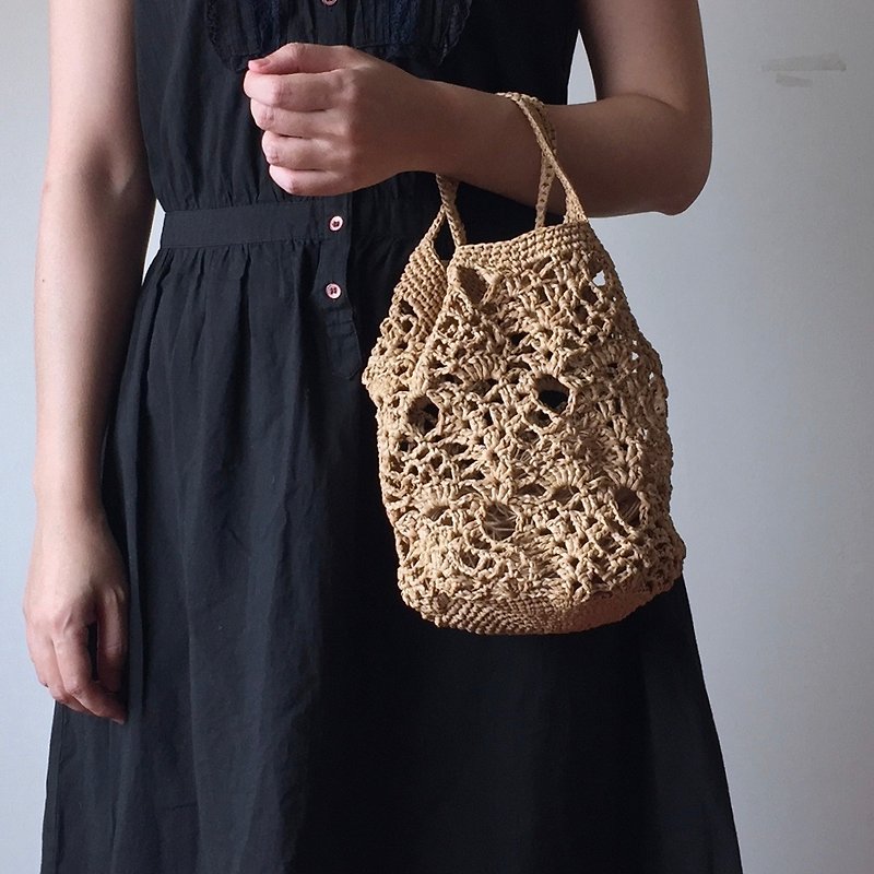 Fabric/Hand-made small bag / Teddy / Paper line / Khaki - Handbags & Totes - Cotton & Hemp Khaki