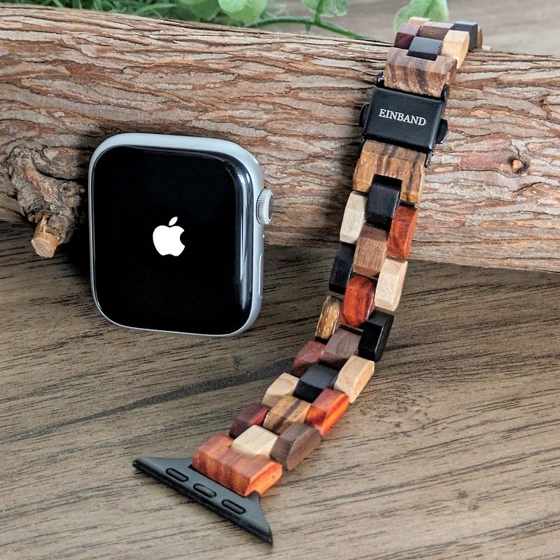 [Wooden Band] EINBAND Apple Watch Natural Wood Band Wooden Strap 14mm [Mixed Wood] - นาฬิกาผู้หญิง - ไม้ สีนำ้ตาล