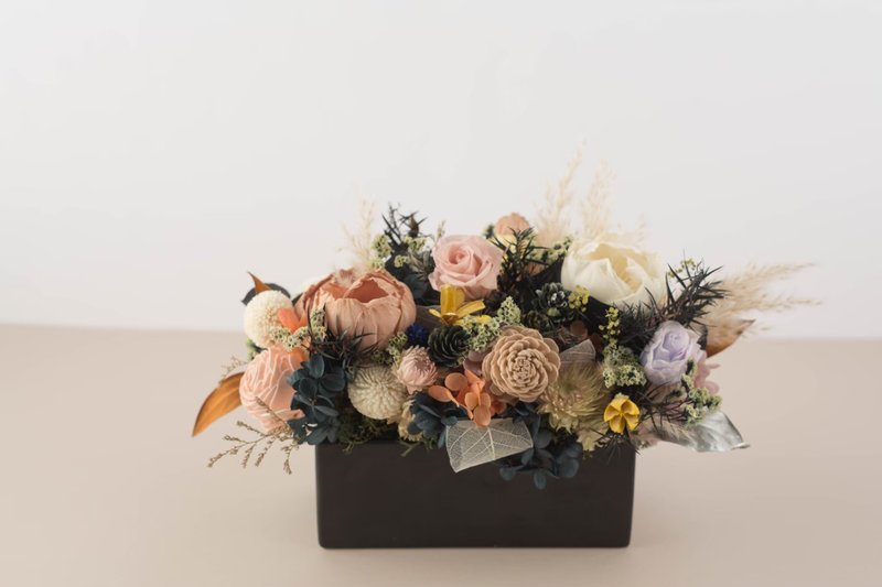 歐式森林永生盆花 永生玫瑰花 乾燥花 開幕盆花 祝賀花禮 紀念日 - 乾燥花/永生花 - 植物．花 咖啡色