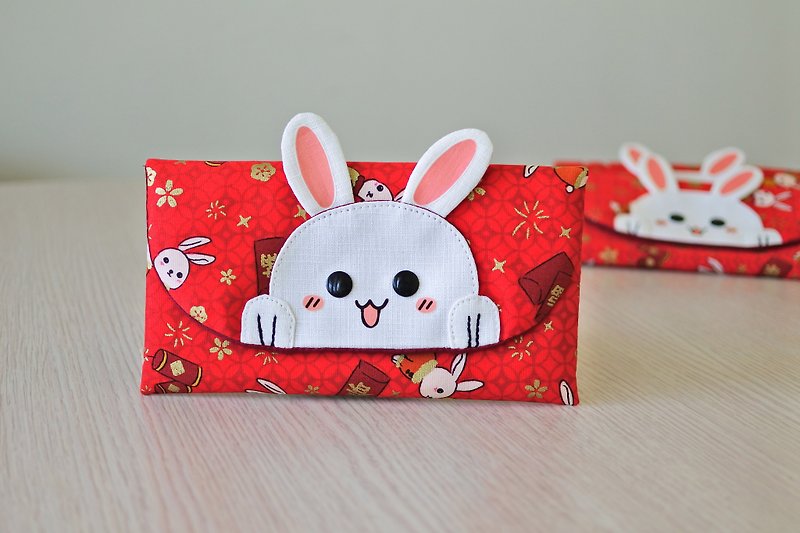 2023 cute rabbit rabbit rabbit shape red envelope bag can be used as a mobile phone bag passbook bag wedding small things full moon - Chinese New Year - Cotton & Hemp 