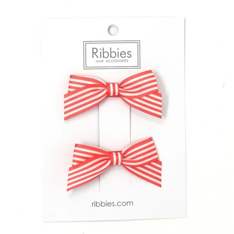 British Ribbies striped bow 2 set - coral red - Hair Accessories - Polyester 