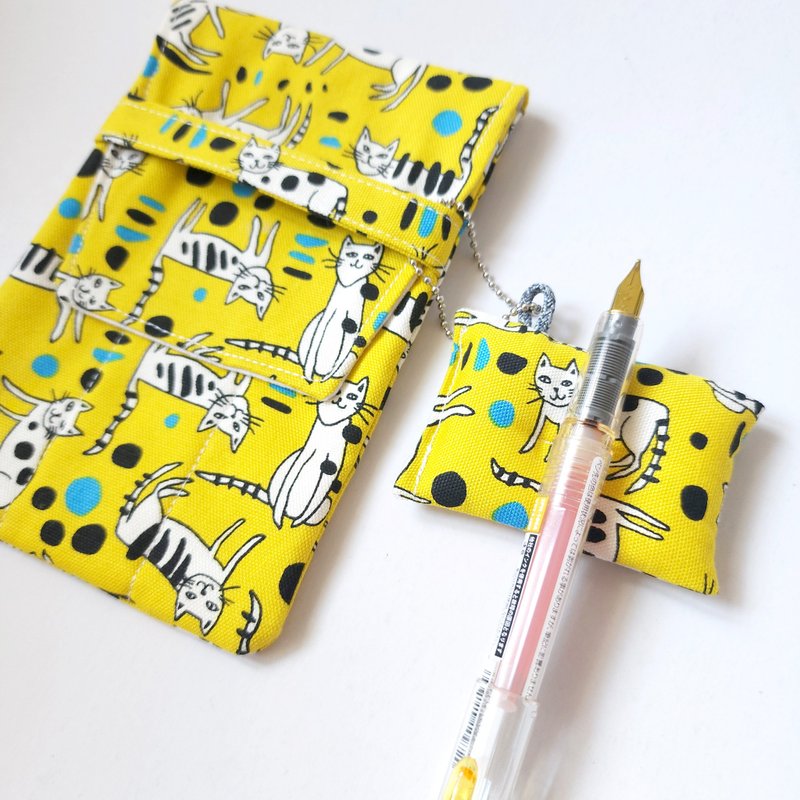 Fountain Pen Case, Pen cases & Pen Holder, Luxury Pen case-Yellow Crazy Cat - Pencil Cases - Cotton & Hemp Yellow