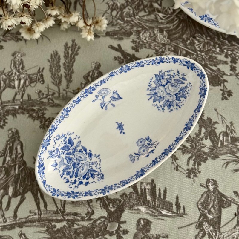 40699-French antique SARREGUEMINES mini oval plate W17xH9cm - Small Plates & Saucers - Porcelain 