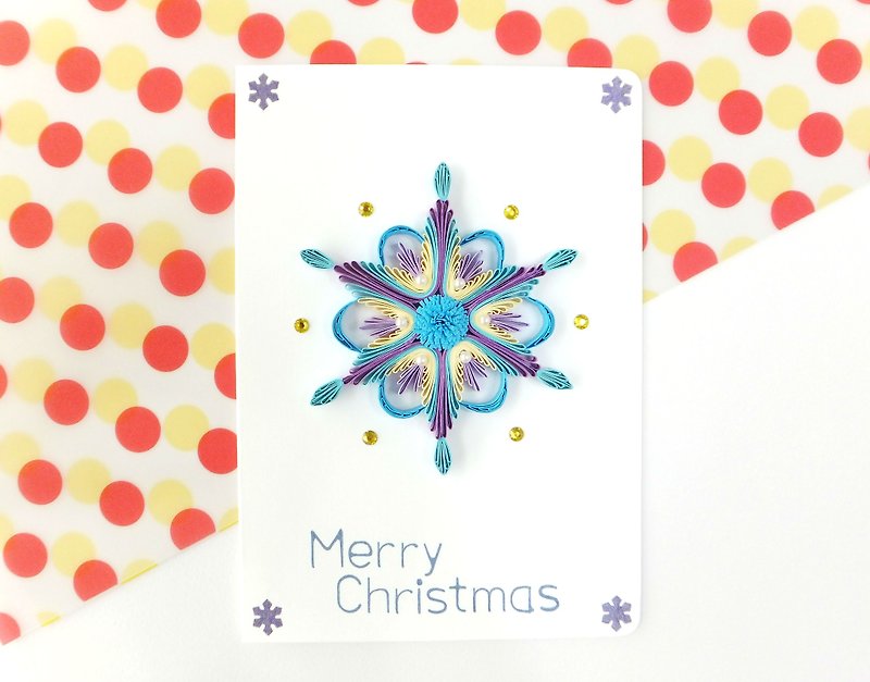 手作捲紙卡片-雪之戀 雪花聖誕卡 藍紫系 - 心意卡/卡片 - 紙 紫色