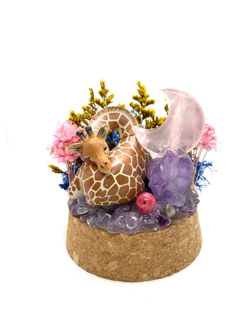 Giraffe and Rose Quartz Moon/Amethyst/ Stone Beads-Crystal Doll Dried Flower Decoration - Items for Display - Crystal 