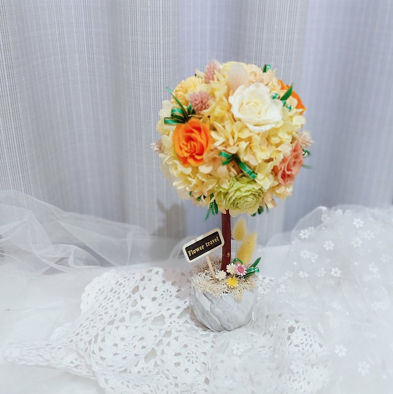 Preserved Flower Ball Tree Potted Flower (Orange Yellow Orange Green)/Opening Gifts/Wedding Gifts/Birthday Gifts/Photography Props - ช่อดอกไม้แห้ง - พืช/ดอกไม้ สีส้ม