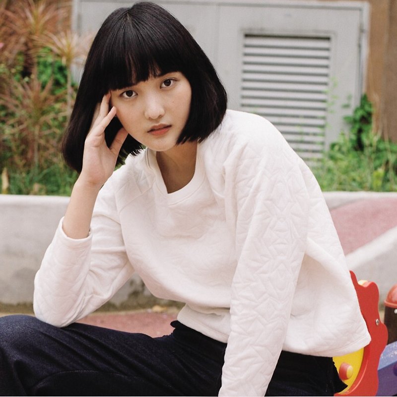 Perforated texture / Sweater Long sleeve Top // White - 毛衣/針織衫 - 棉．麻 白色