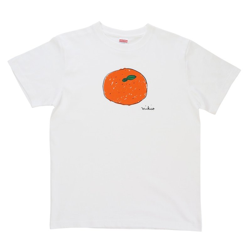 Mikan Men's T-shirt White 橘子 Tangerine - เสื้อผู้หญิง - ผ้าฝ้าย/ผ้าลินิน ขาว