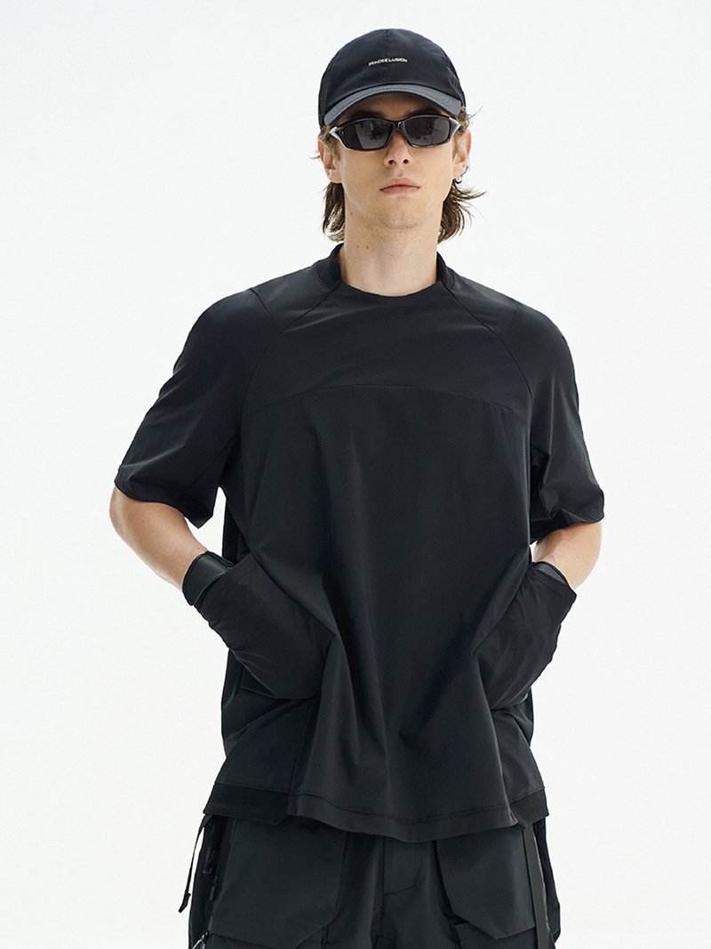 Avant-garde Functional Urban Quick-Dry Ice-Cooling Asymmetrical Cut Hidden Pocket Short-Sleeve T-Shirt - Men's T-Shirts & Tops - Other Materials Black