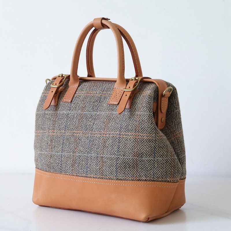 【Wool and leather doctor bag】Harris Tweed warm to the heart autumn and winter women&#39;s bag handbag large