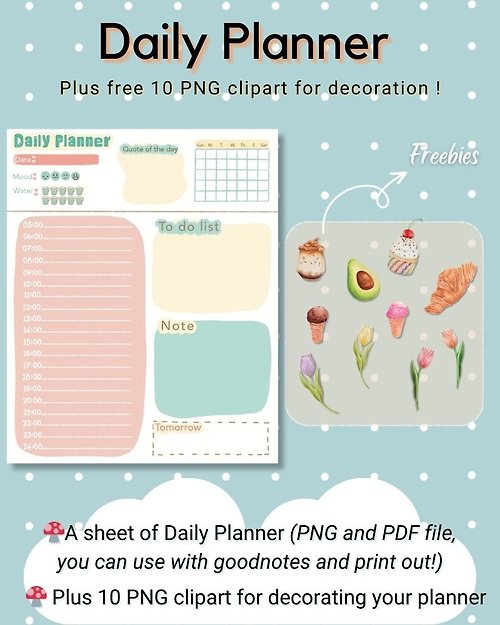 decorandqueen Daily planer, Digital Daily planner, digital planner, printable planner, 1 sheet