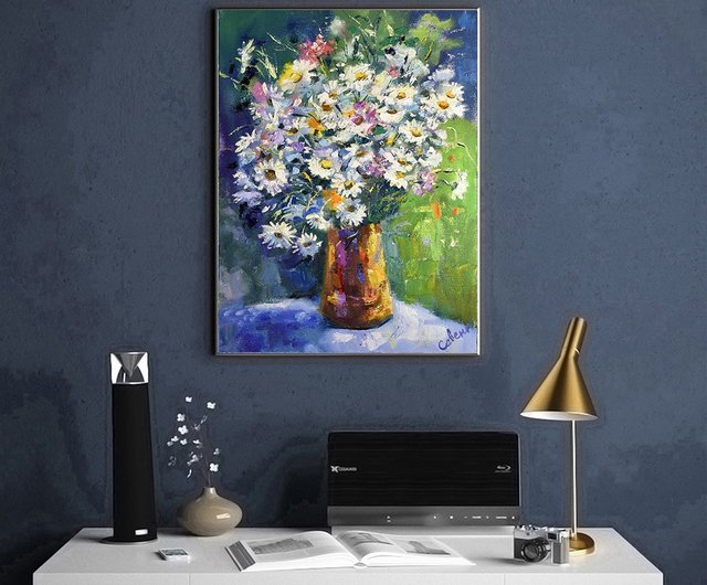 花の絵デイジーオリジナルアート花の印象派アートワーク油キャンバス