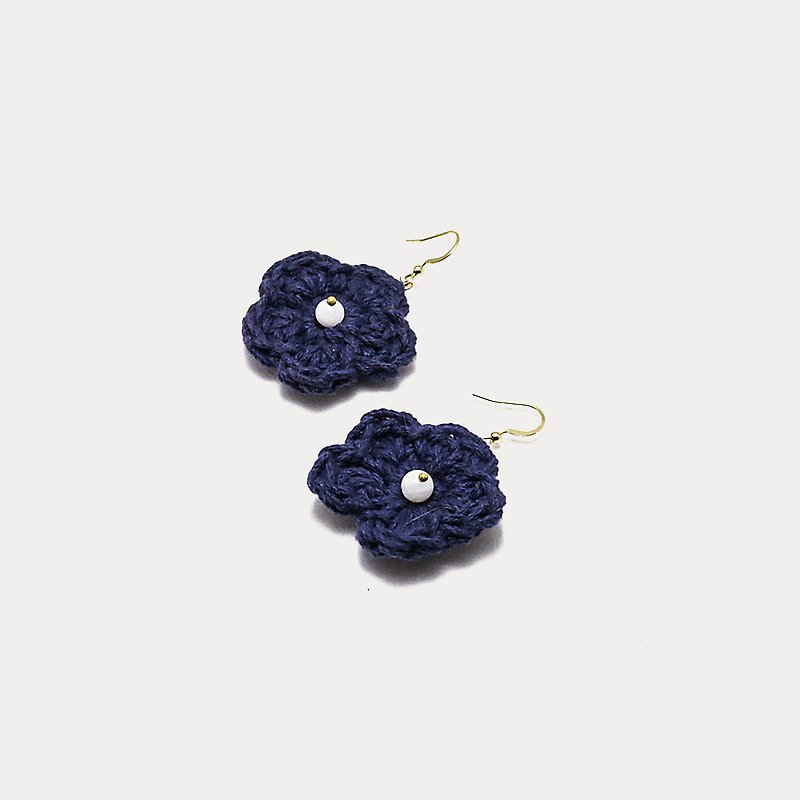 Flowers of Weaving-Dark Blue| Earrings (Stud Earrings / Clip-on Earrings) - Earrings & Clip-ons - Copper & Brass Blue