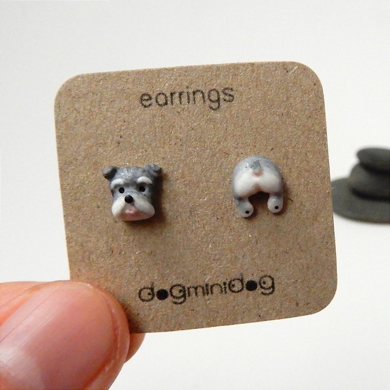 วัสดุอื่นๆ ต่างหู - ต่างหู Miniature Schnauzer พร้อมกล่องกระดาษคราฟท์ (Handmade)