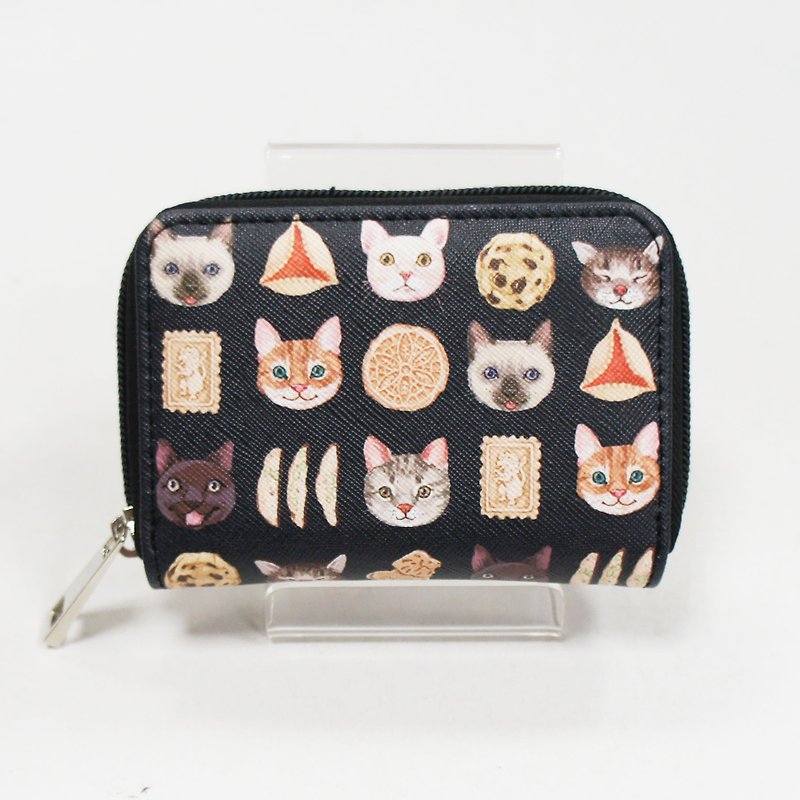 Cat VS Biscuit Childlike Rectangular Zipper Coin Purse / Leisure Card Case Black - กระเป๋าใส่เหรียญ - หนังเทียม สีดำ