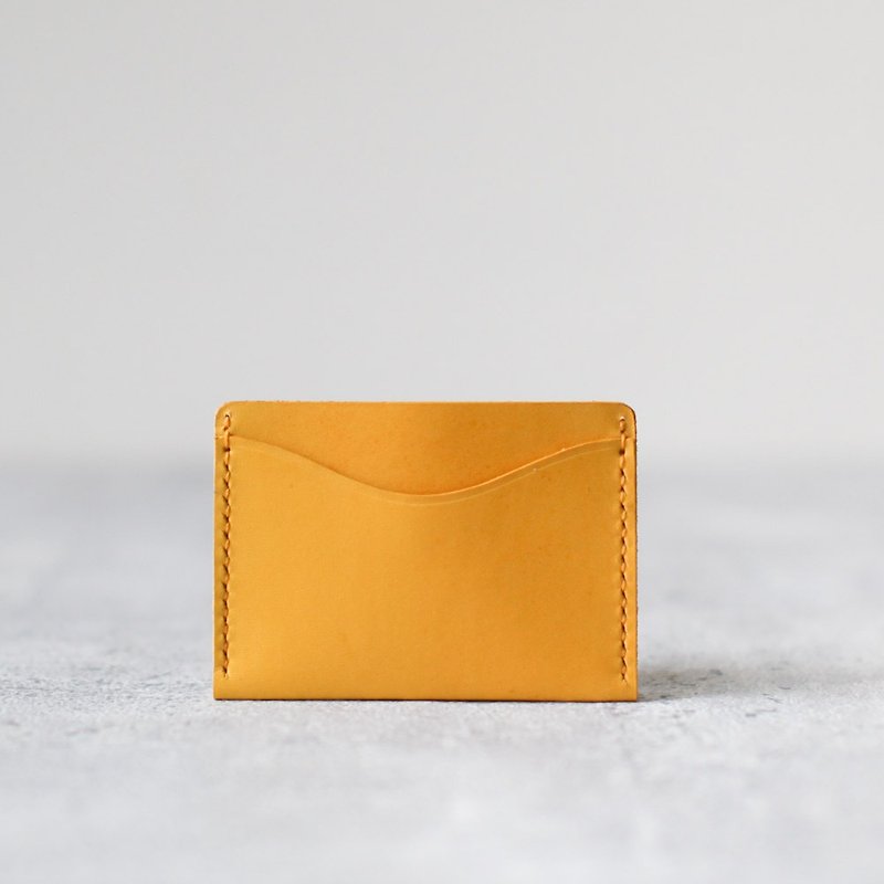 Custom Order - Add d ring version - Ming yellow leather handmade minimalist card holder - ID & Badge Holders - Genuine Leather Yellow