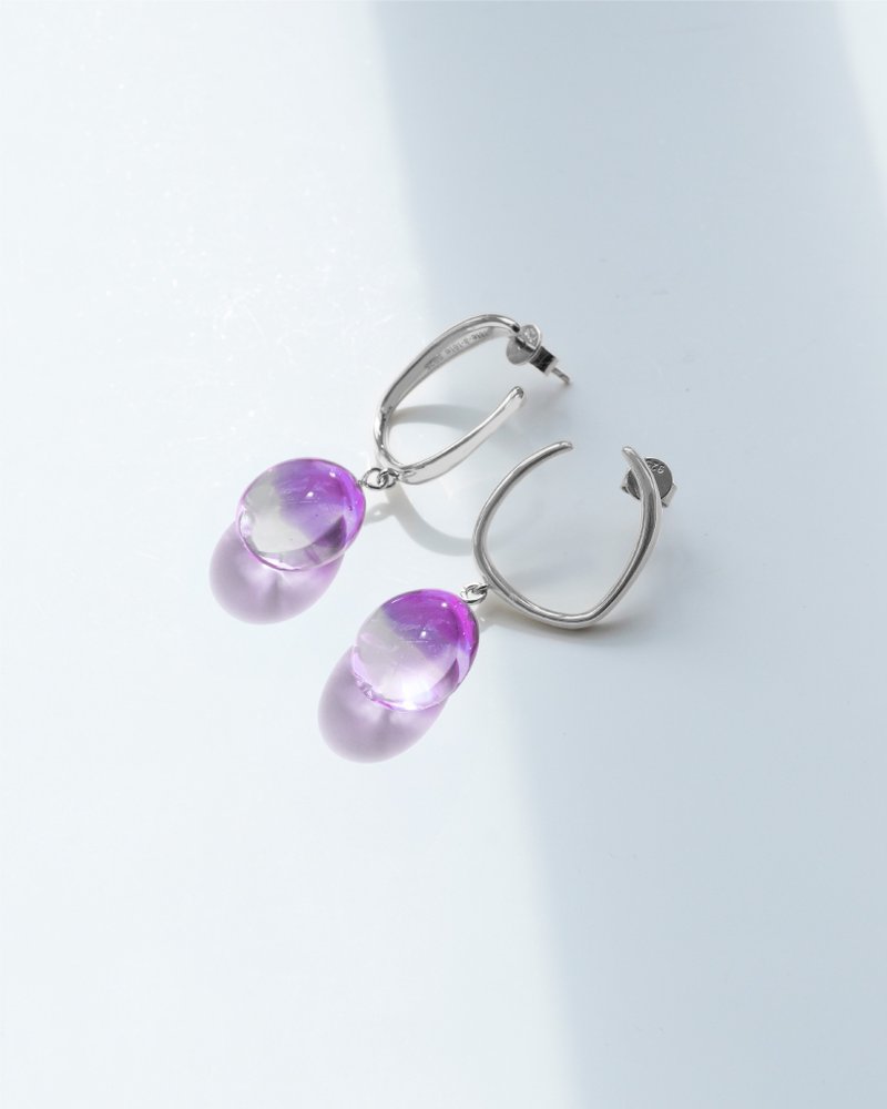 tête-à-tête  S925純銀手工制水滴玻璃耳环【紫色】 - 耳環/耳夾/耳骨夾 - 純銀 紫色