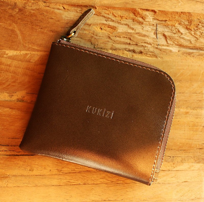 Wallet - Side - สีเทาอมเขียว (หนังวัวแท้) / Leather Wallet / Small Wallet / 錢包 - กระเป๋าสตางค์ - หนังแท้ สีกากี