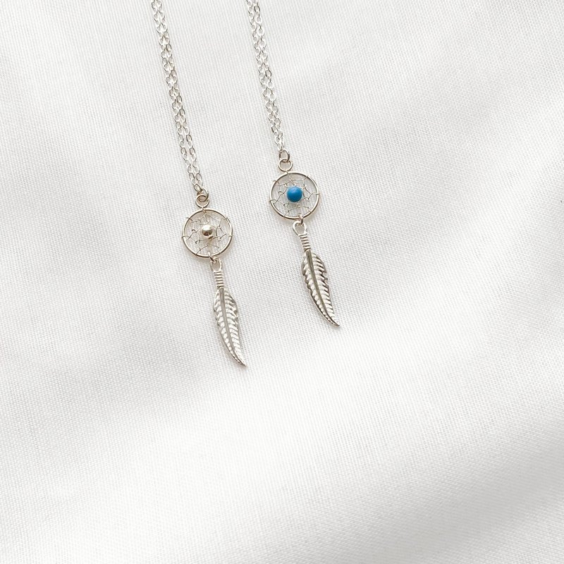 Dreams and Blessings | Silver Stone| Dream Catcher Feather | Sterling Silver Necklace - Collar Necklaces - Sterling Silver Silver