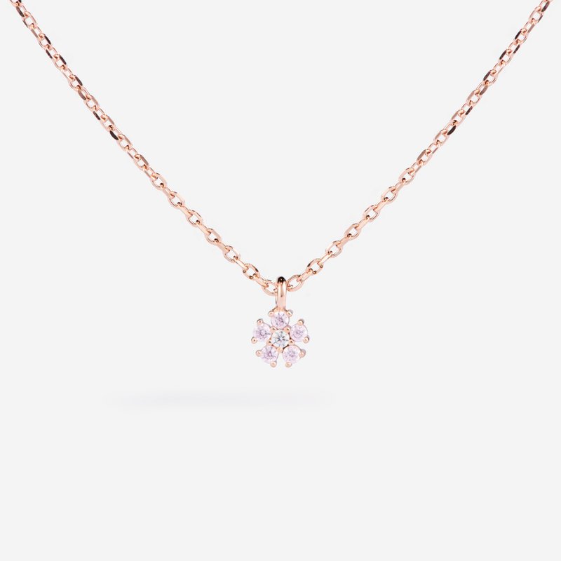 Beautiful Floral Sterling Silver Necklace_Sweet Pink | Light Jewelry | Rose Gold. clavicle chain - สร้อยคอ - เงินแท้ 