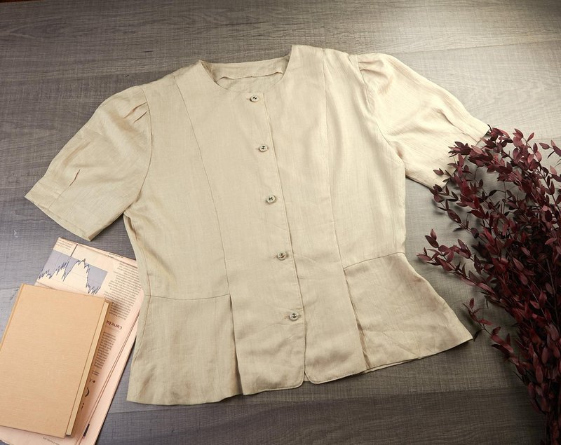 復古米色上衣| 尺寸M | 女士復古服裝 - 女襯衫 - 其他材質 卡其色