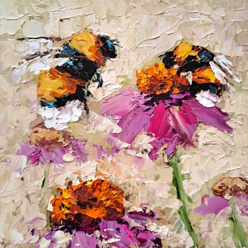 蜂 蜜蜂 熊蜂 丸蜂 昆虫 花 縁起物 原画 アート 絵画 画家
