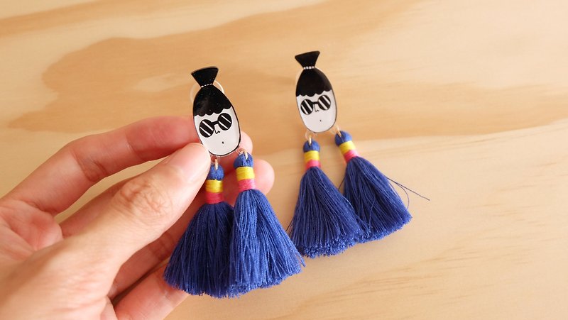 Three thousand sub-series / tassel earrings / blue - Earrings & Clip-ons - Other Materials Blue