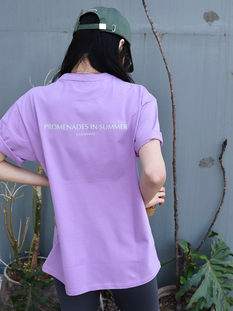 Strolling Summer Purple Loose Mid-Length Cotton T-Shirt
