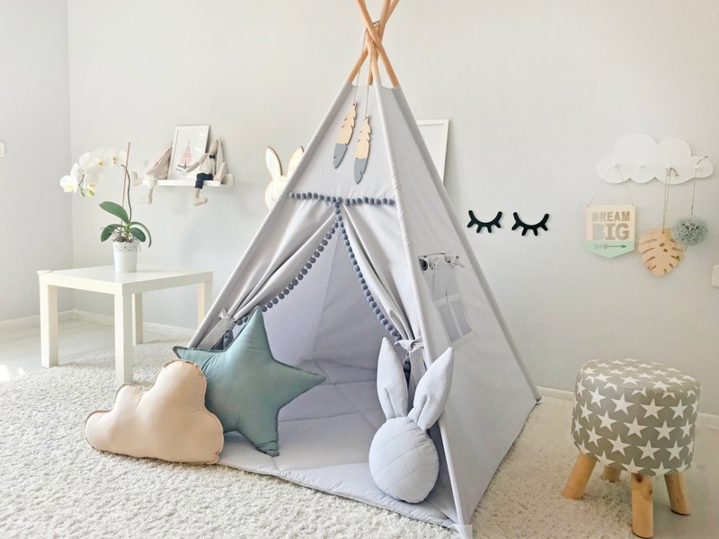 Teepee, kids teepee, teepee tent, tee pee, tipi, play tent - 寶寶/兒童玩具/玩偶 - 棉．麻 灰色