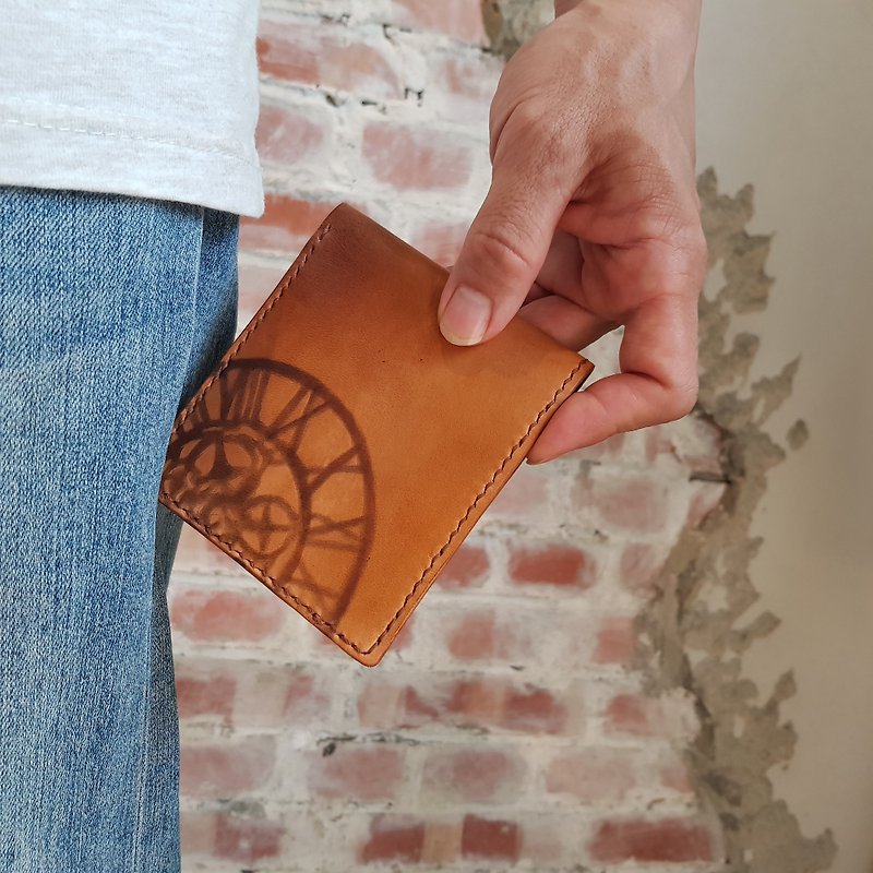Men's wallet men's short clip hand-made double-fold wallet short clip genuine leather leather leather wallet - กระเป๋าสตางค์ - หนังแท้ สีนำ้ตาล